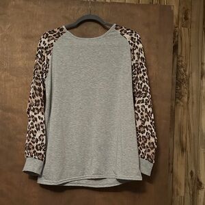 Gray Leopard Sleeve Women's Top